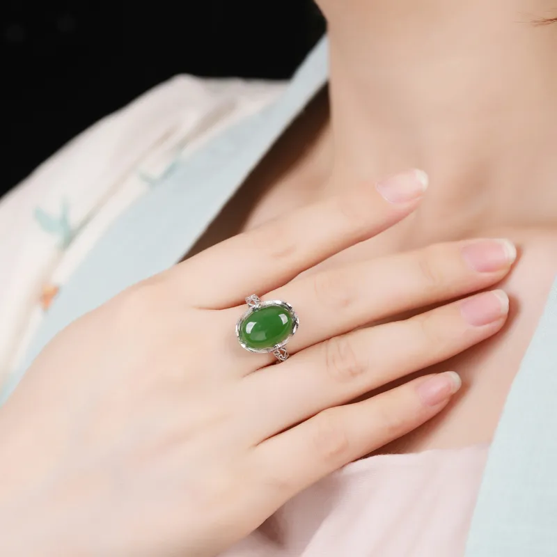 Xiaoyinjiang 925 Sterling Silver Hetian Jade Rings Women's Jasper-2