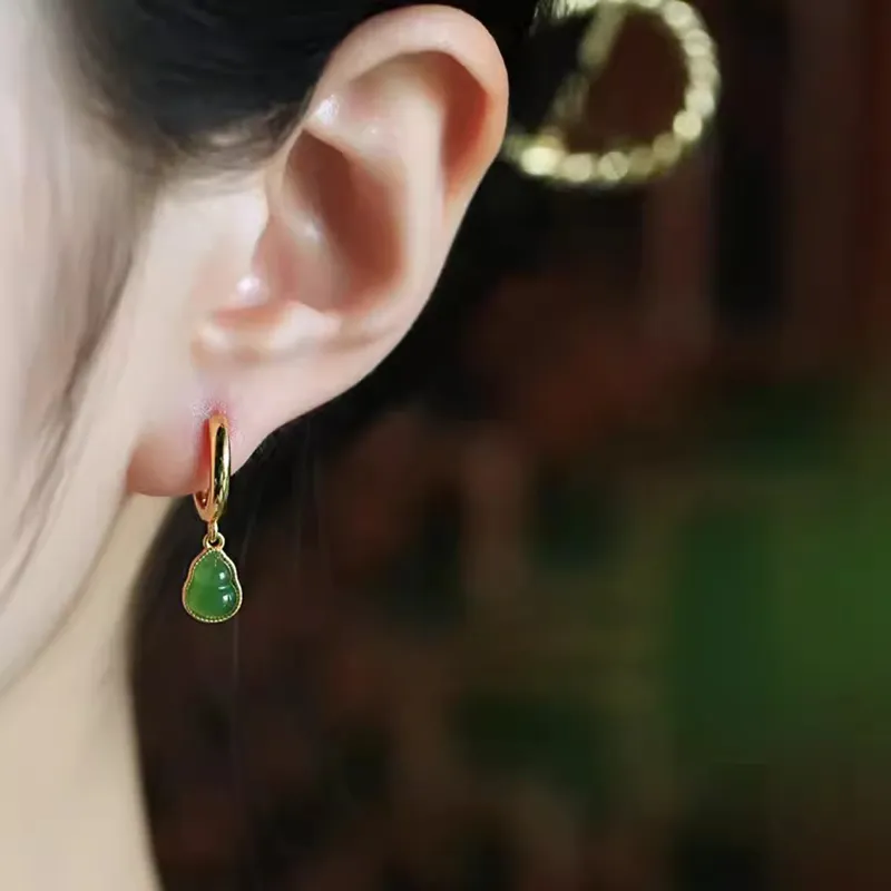 Xiaoyinjiang Hetian Jade Earrings Jasper Women's-2