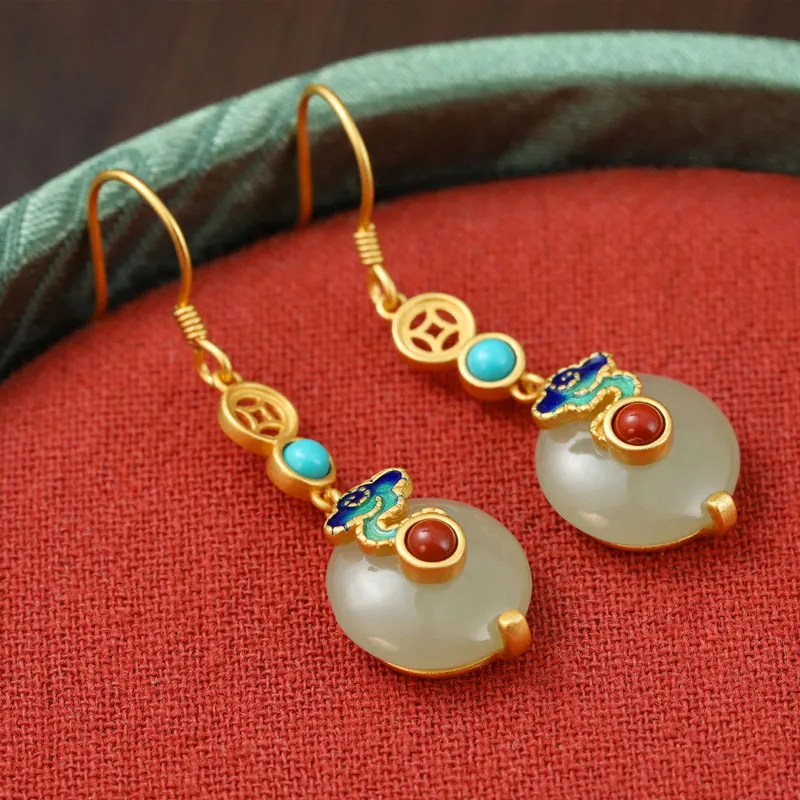 Xiaoyinjiang Hetian Jade Earrings Pale Greenish White Jade Women's-4