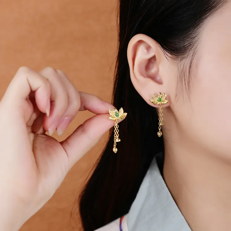 Xiaoyinjiang S925 Silver Hetian Jade Earrings Women's-2