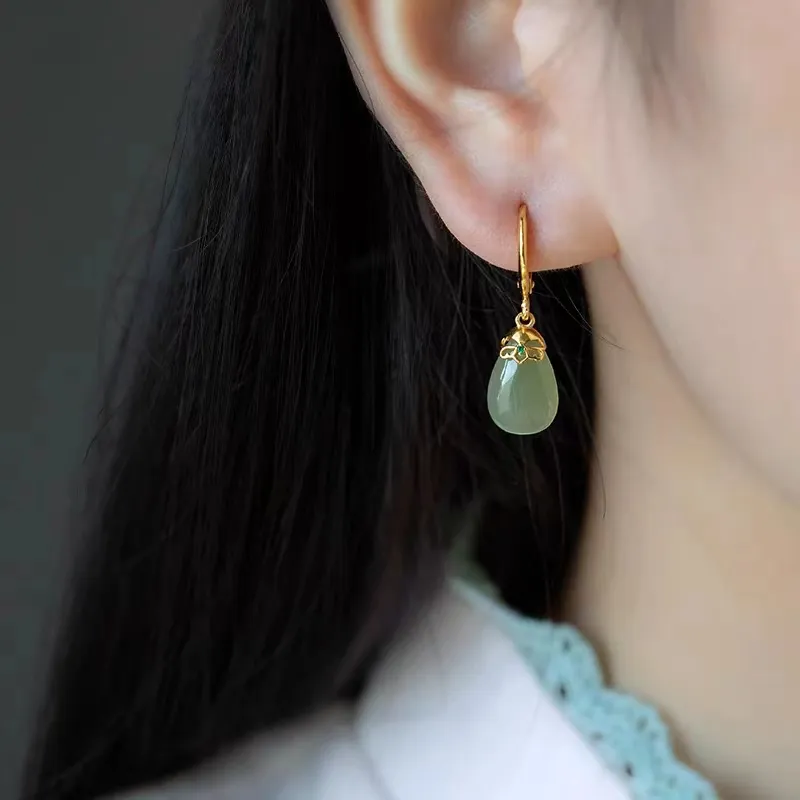 Xiaoyinjiang S925 Silver Hetian Jade Earrings Women's-2