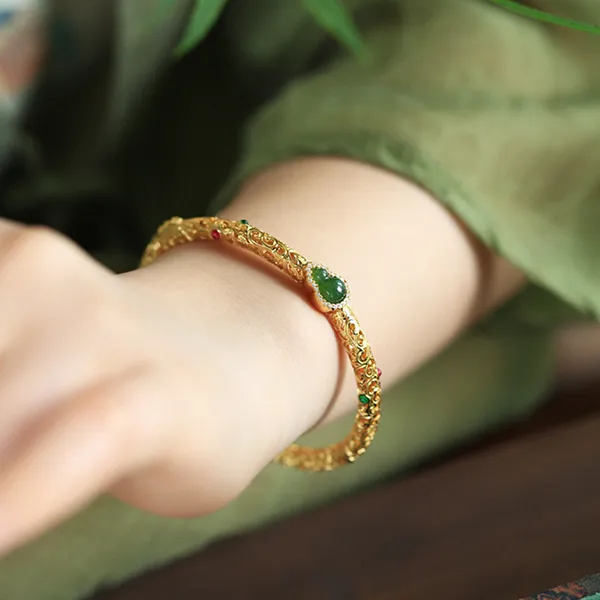 Xiaoyinjiang 925 Sterling Silver Hetian Jade Bangle Bracelet Silver Bangle Women's Jasper-2
