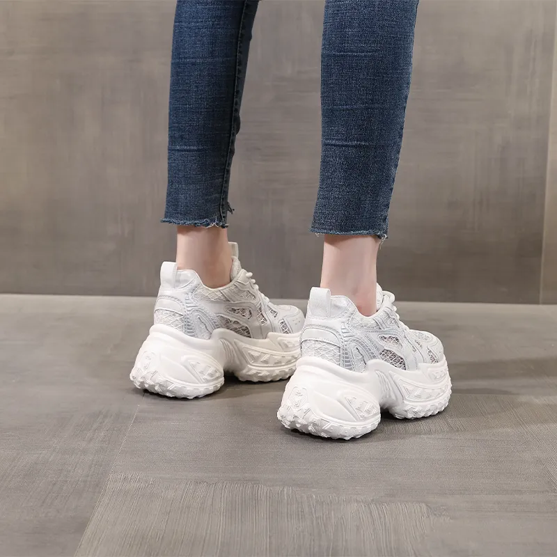 NRDROFFICIAL Cushioning Abrasion Resistant Lightweight Breathable Slip Resistant Low Top Chunky Sneakers Women's-3