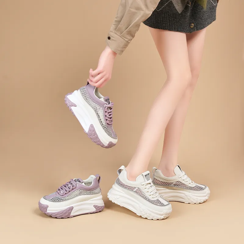 NRDROFFICIAL Abrasion Resistant Lightweight Slip Resistant Low Top Chunky Sneakers Women's-5