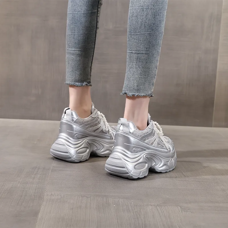NRDROFFICIAL Cushioning Abrasion Resistant Lightweight Slip Resistant Low Top Chunky Sneakers Women's-9