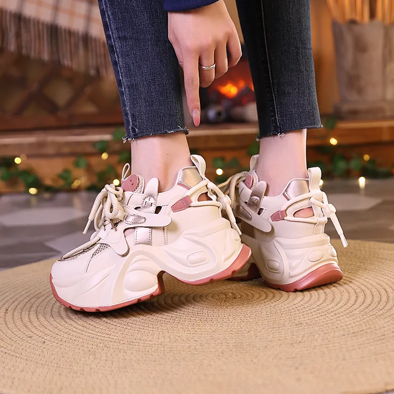 NRDROFFICIAL Chunky Sneakers Women's Low Top Apricot-4
