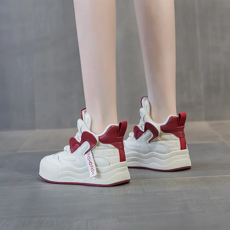 NRDROFFICIAL Skateboard Shoes Women's High Top Red, Ecru-16