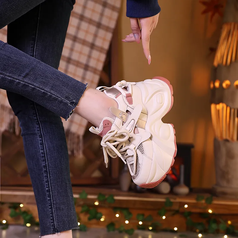NRDROFFICIAL Chunky Sneakers Women's Low Top Apricot-2