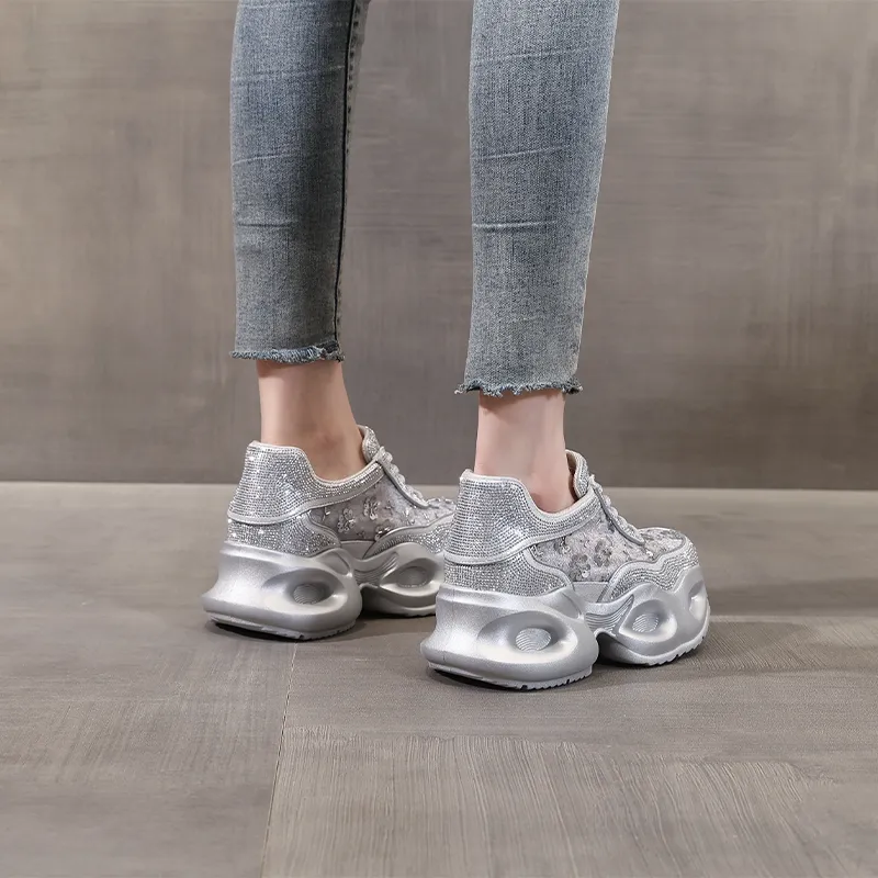 NRDROFFICIAL Cushioning Abrasion Resistant Lightweight Slip Resistant Low Top Chunky Sneakers Women's-9