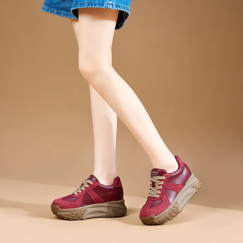 NRDROFFICIAL Chunky Sneakers Women's Low Top Red-6