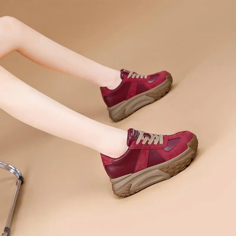 NRDROFFICIAL Chunky Sneakers Women's Low Top Red-4