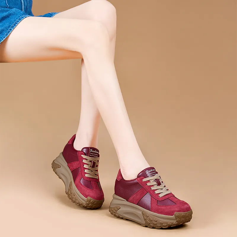 NRDROFFICIAL Chunky Sneakers Women's Low Top Red-5