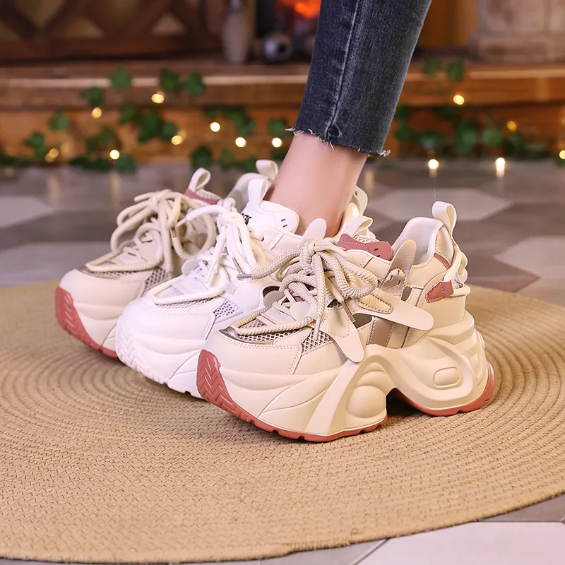 NRDROFFICIAL Chunky Sneakers Women's Low Top Apricot-1
