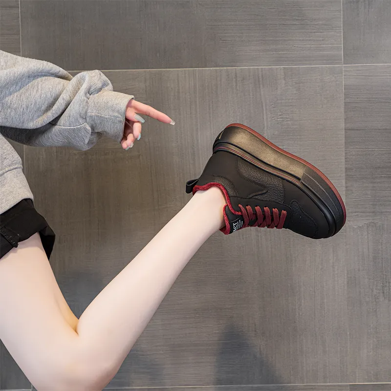 NRDROFFICIAL Skateboard Shoes Women's High Top Black White, Black Red-17