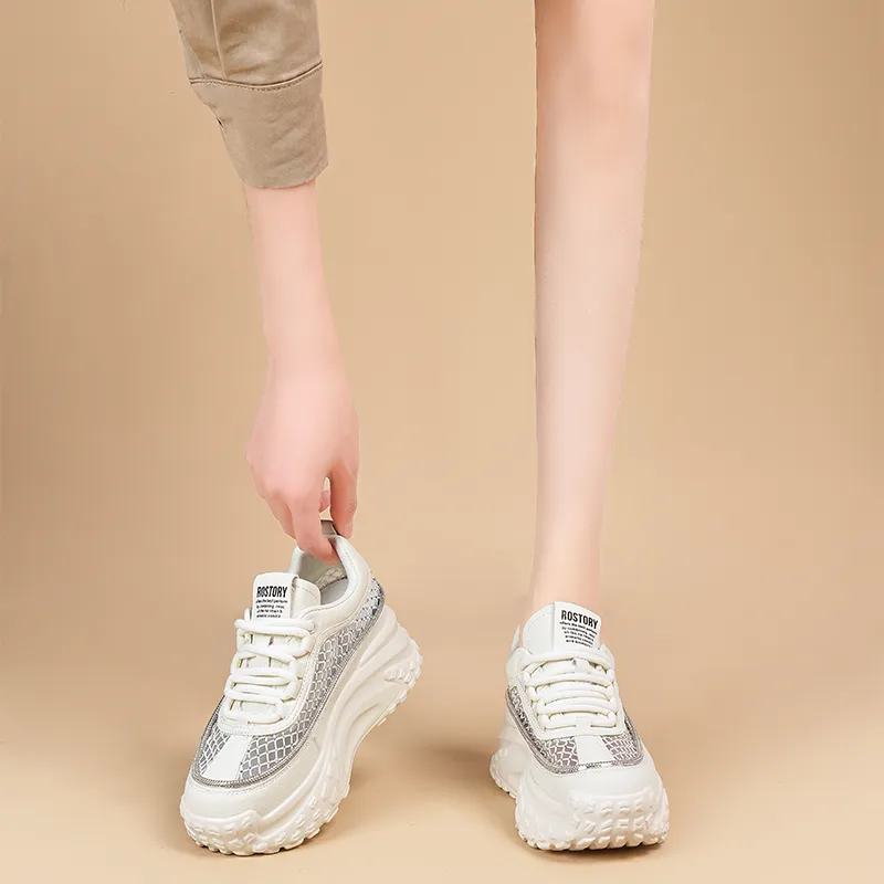 NRDROFFICIAL Abrasion Resistant Lightweight Slip Resistant Low Top Chunky Sneakers Women's-4
