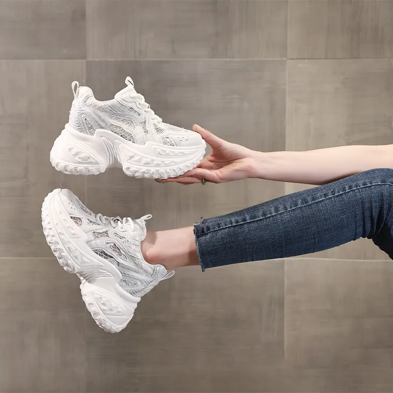 NRDROFFICIAL Cushioning Abrasion Resistant Lightweight Breathable Slip Resistant Low Top Chunky Sneakers Women's-1