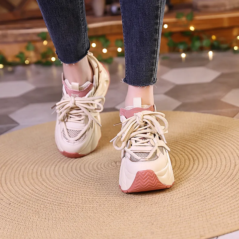 NRDROFFICIAL Chunky Sneakers Women's Low Top Apricot-3