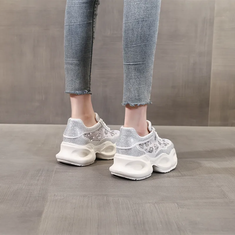 NRDROFFICIAL Cushioning Abrasion Resistant Lightweight Slip Resistant Low Top Chunky Sneakers Women's-3