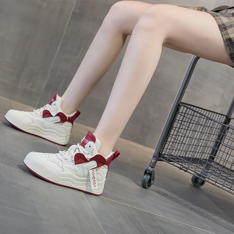 NRDROFFICIAL Skateboard Shoes Women's High Top Red, Ecru-14
