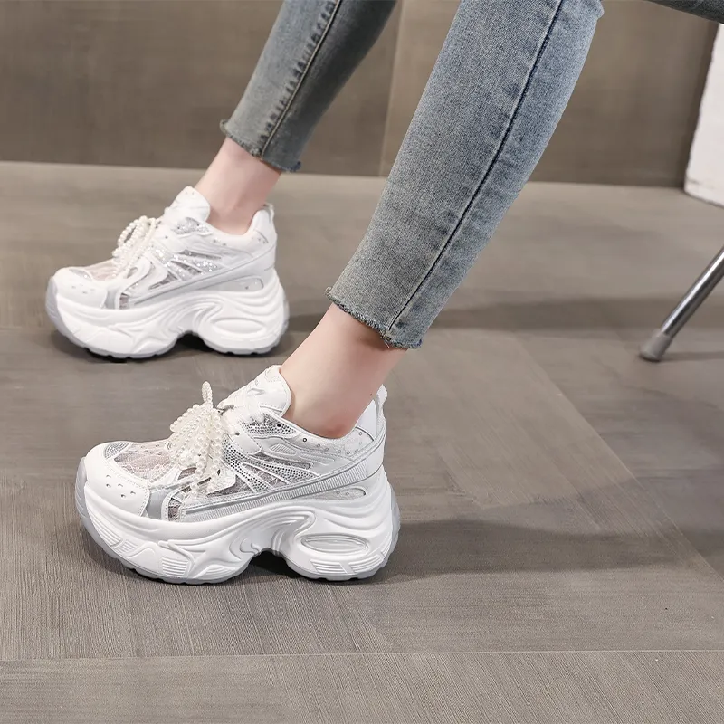 NRDROFFICIAL Cushioning Abrasion Resistant Lightweight Slip Resistant Low Top Chunky Sneakers Women's-5