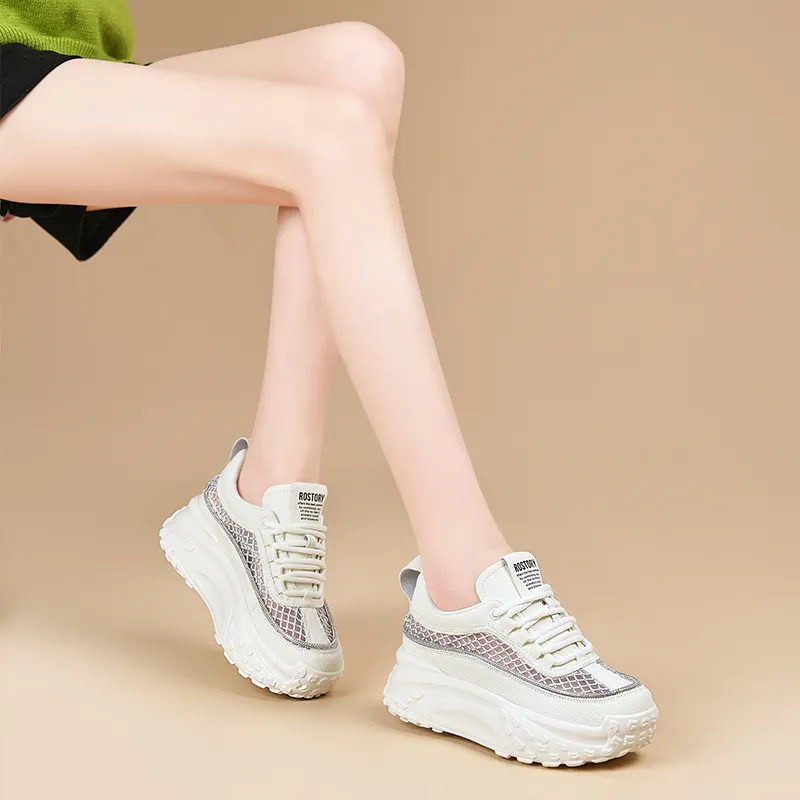 NRDROFFICIAL Abrasion Resistant Lightweight Slip Resistant Low Top Chunky Sneakers Women's-2