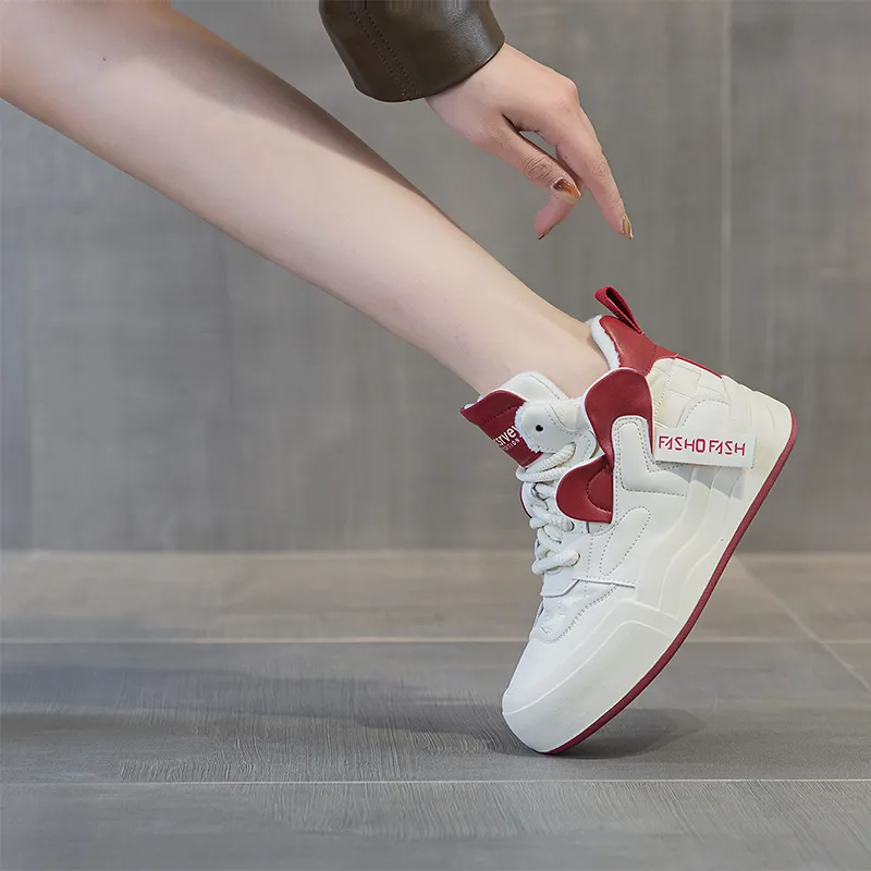 NRDROFFICIAL Skateboard Shoes Women's High Top Red, Ecru-17