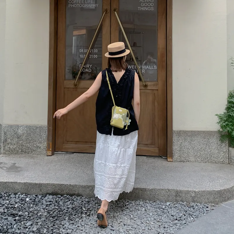 MICOCAH PU Bucket Bag, Shoulder Bag, Crossbody Bag Women's Toffee/Sunflower-4