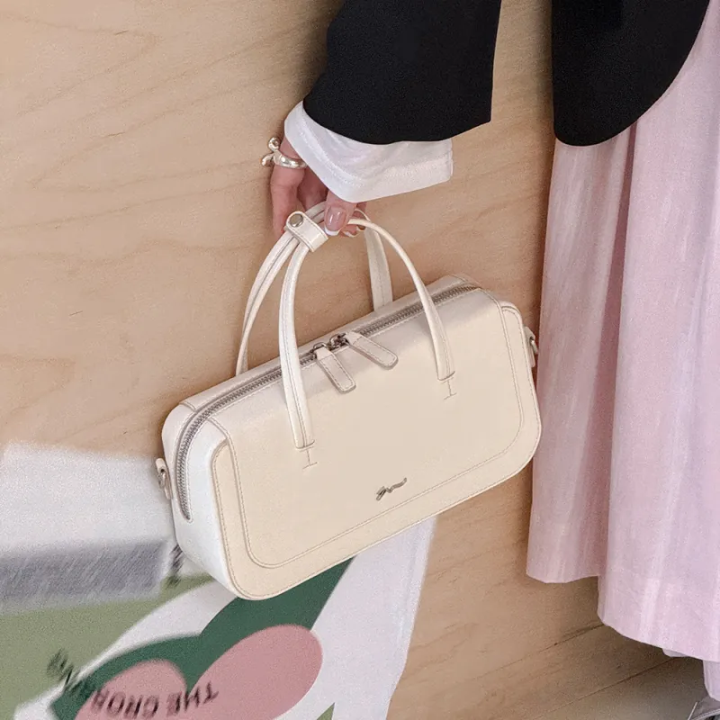 MICOCAH PU Shoulder Bag, Crossbody Bag, Handbag Women's Milk Apricot White/Vintage Black-2