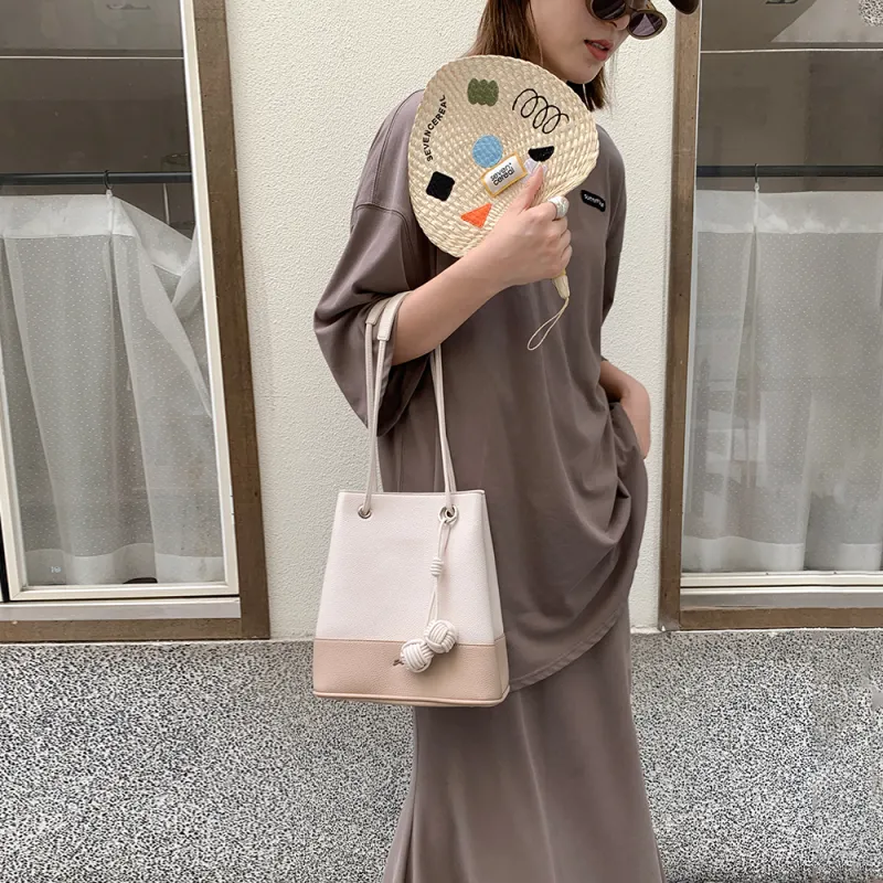 MICOCAH PU Bucket Bag, Portable Crossbody Bag, Shoulder Bag Women's Blue Coconut Jasmine/Milk Candies Cocoa-5