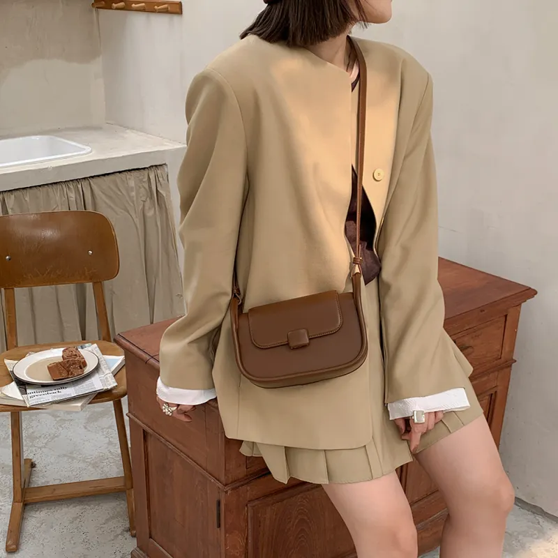 MICOCAH PU Shoulder Bag Regular Women's Brown/Quiet Black-2