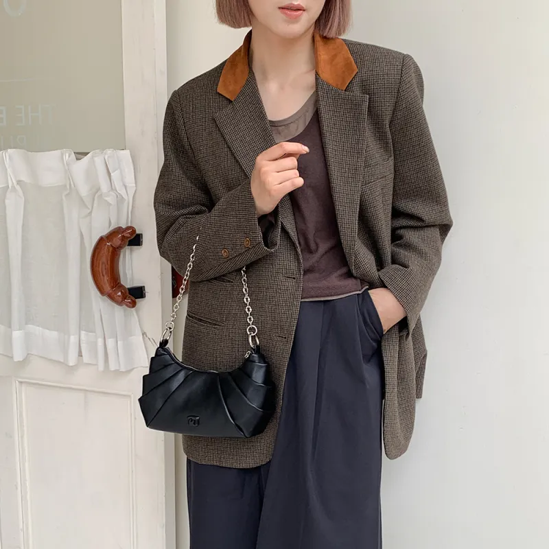 MICOCAH PU Croissant Bag, Shoulder Bag, Crossbody Bag, Handbag Women's Cream Chestnut Coffee/Boba White/Black Currant-8