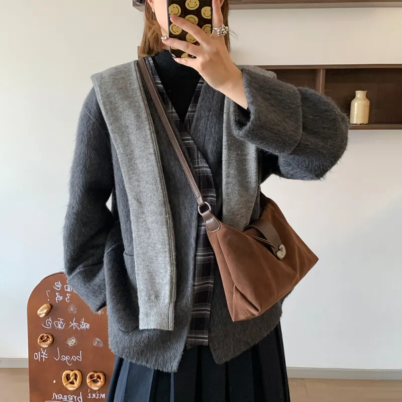 MICOCAH PU Shoulder Bag Women's Coconut Milk White/Chestnut Zongzi/Berry Black-6