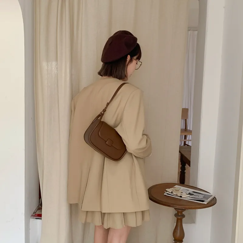 MICOCAH PU Shoulder Bag Regular Women's Brown/Quiet Black-1