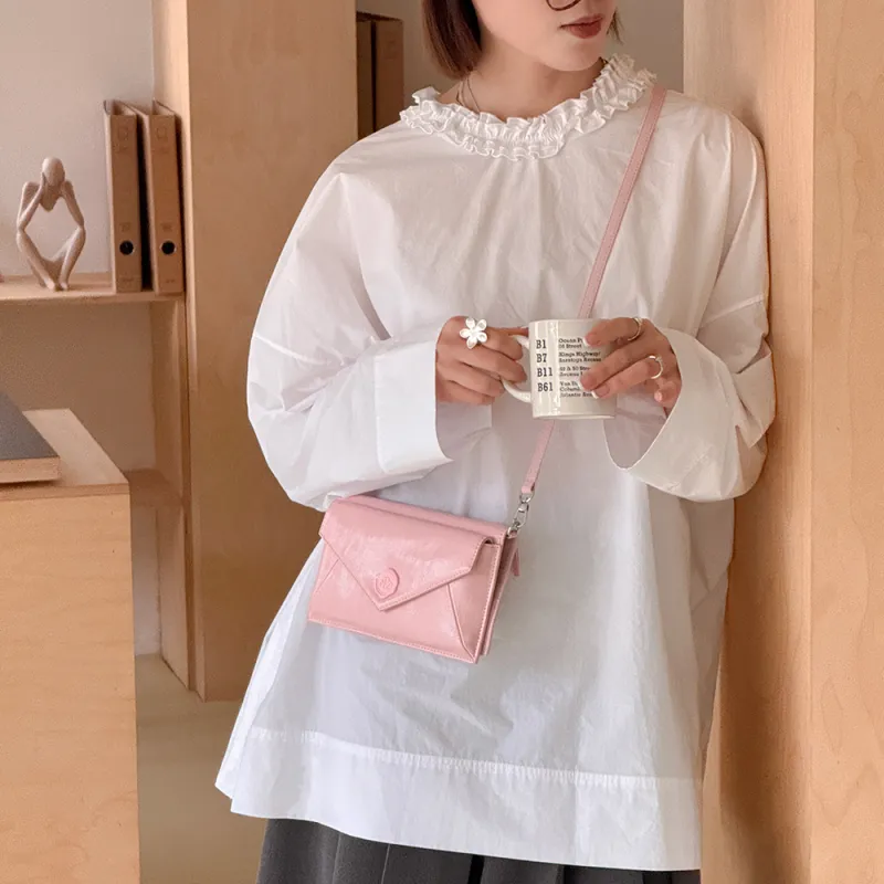 MICOCAH PU Envelope Bag, Clutch Regular Women's Cherry Blossom Pink/Cream White-3