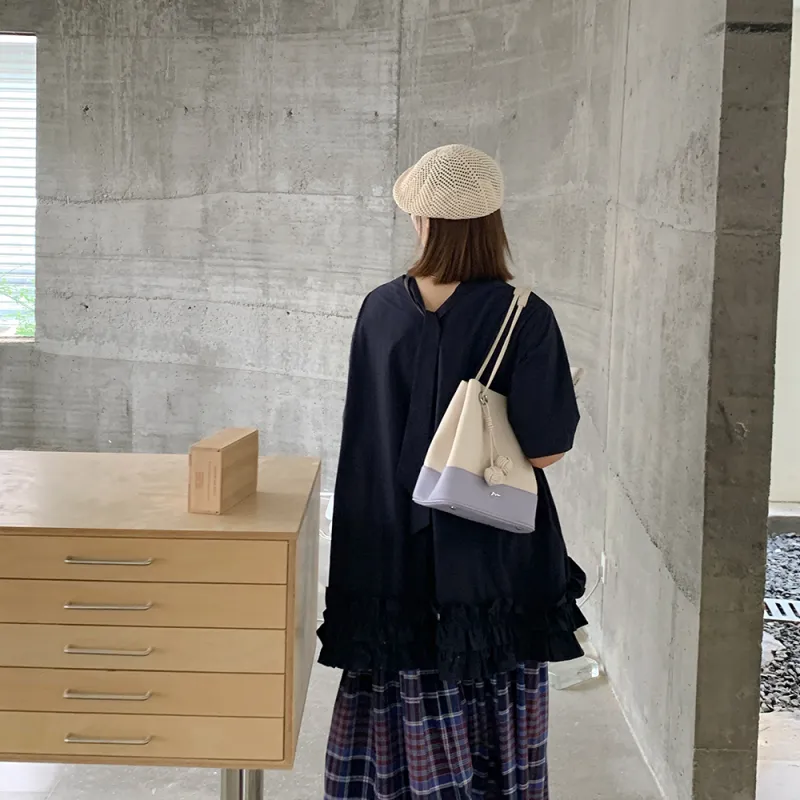 MICOCAH PU Bucket Bag, Portable Crossbody Bag, Shoulder Bag Women's Blue Coconut Jasmine/Milk Candies Cocoa-2