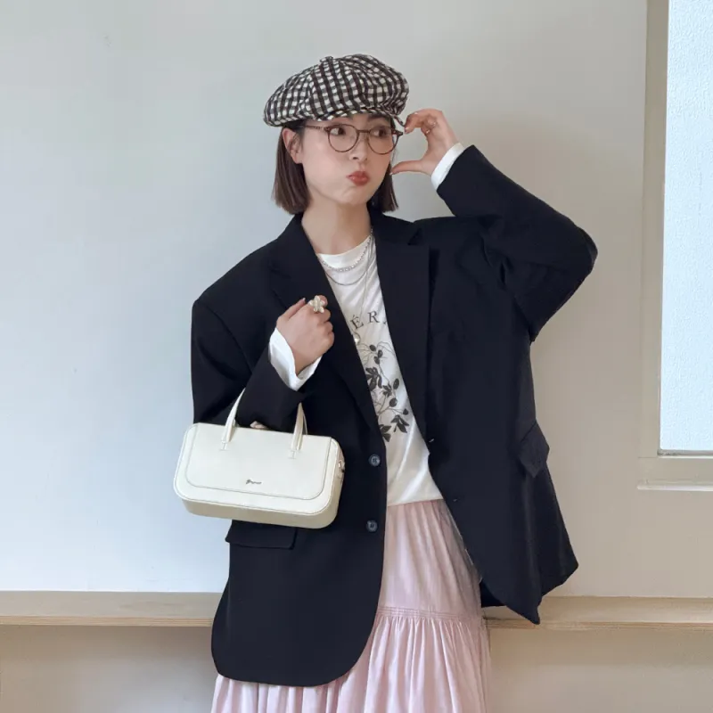 MICOCAH PU Shoulder Bag, Crossbody Bag, Handbag Women's Milk Apricot White/Vintage Black-4