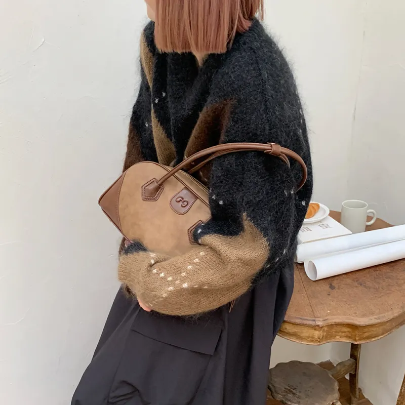 MICOCAH PU Shoulder Bag Regular Women's Creamy Tea Brown/Apricot Gray-3