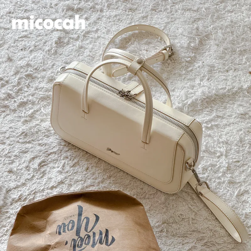MICOCAH PU Shoulder Bag, Crossbody Bag, Handbag Women's Milk Apricot White/Vintage Black-3