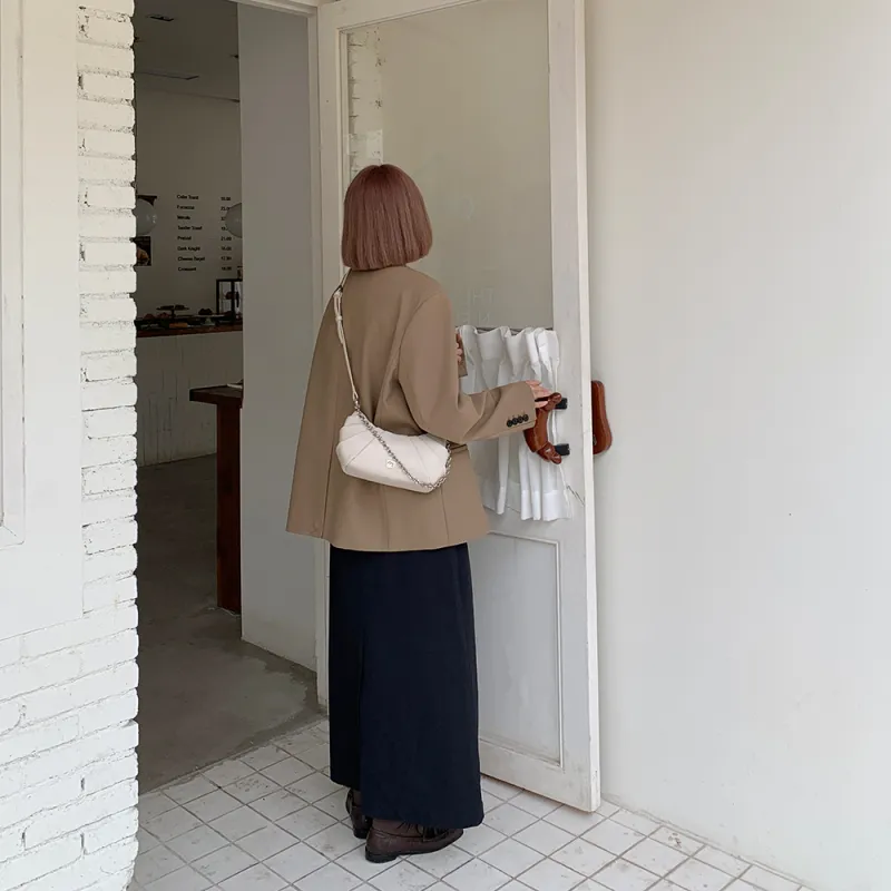 MICOCAH PU Croissant Bag, Shoulder Bag, Crossbody Bag, Handbag Women's Cream Chestnut Coffee/Boba White/Black Currant-5