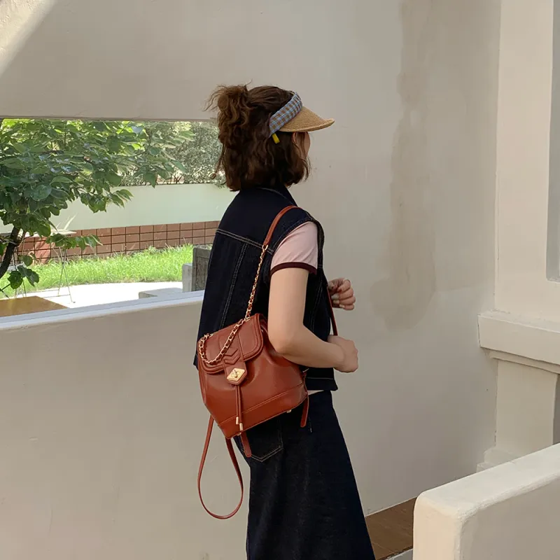 MICOCAH PU Handbag, Backpack, Backpack Medium Size Women's Warm Beige Apricot/Coral Red/Jet Black Jade-6