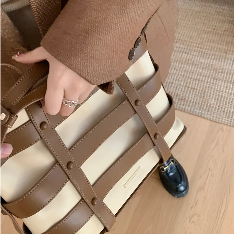 MICOCAH PU Tote Bag Shoulder Bag Regular Women's Apricot Brown/Soft Pink Coffee-3