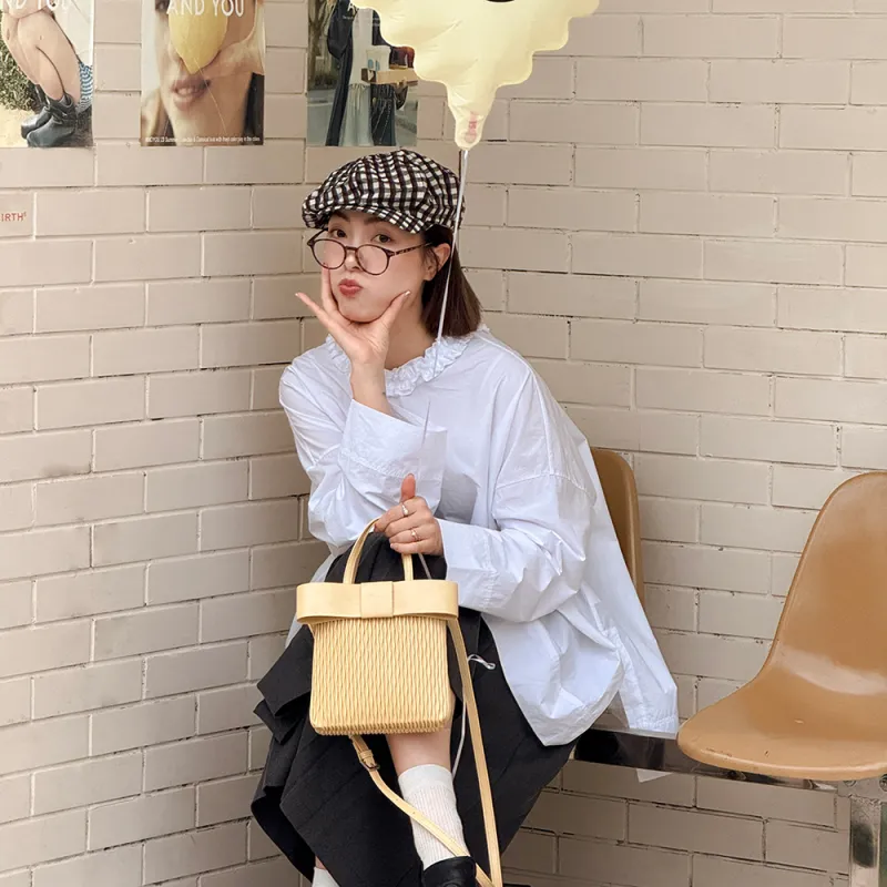 MICOCAH PU Handbag Regular Women's Flat White/Cream Yellow-6