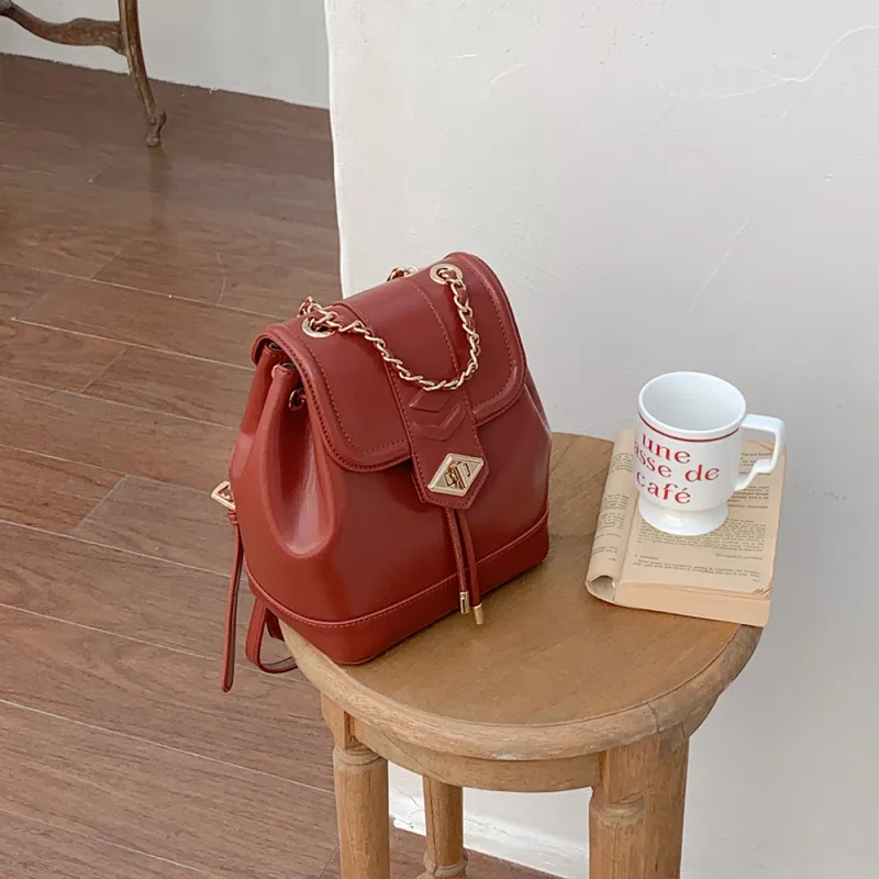 MICOCAH PU Handbag, Backpack, Backpack Medium Size Women's Warm Beige Apricot/Coral Red/Jet Black Jade-5