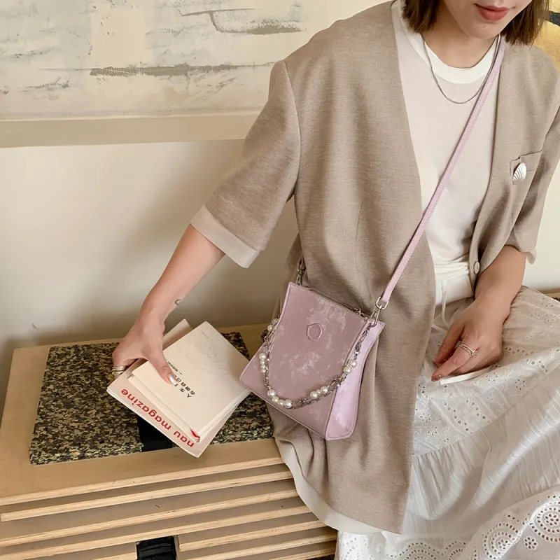 MICOCAH PU With Polyester And Cotton One Shoulder Handbag Women's Purple Gauze Pink/White Blossom Peach/Ink Black-3