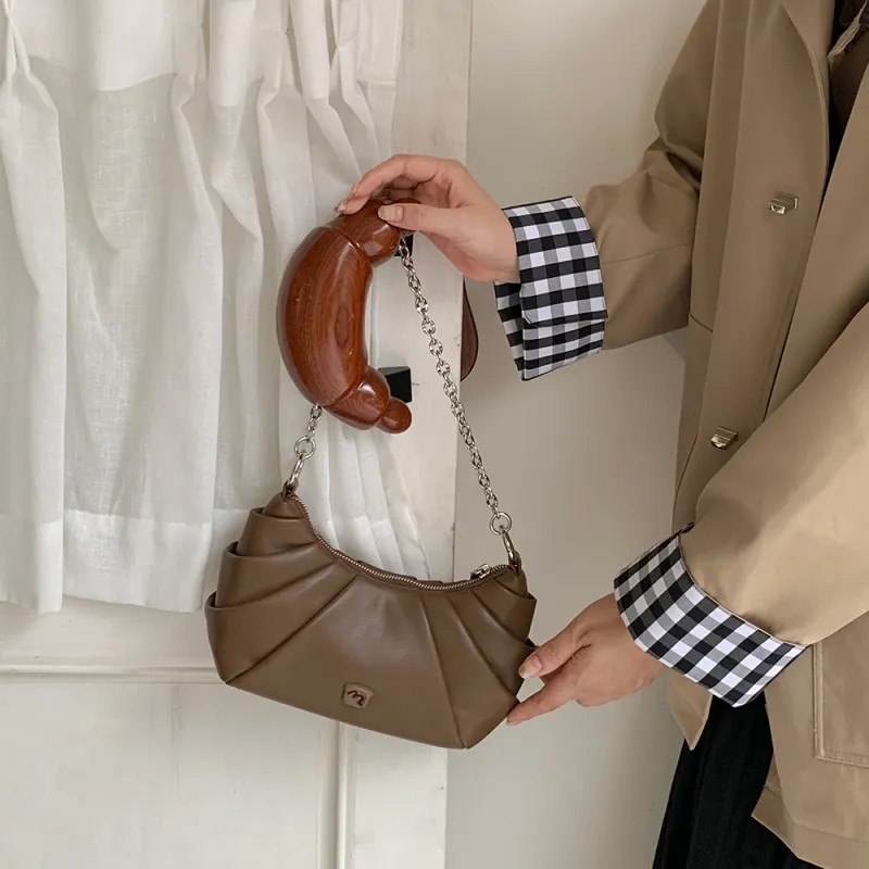 MICOCAH PU Croissant Bag, Shoulder Bag, Crossbody Bag, Handbag Women's Cream Chestnut Coffee/Boba White/Black Currant-2