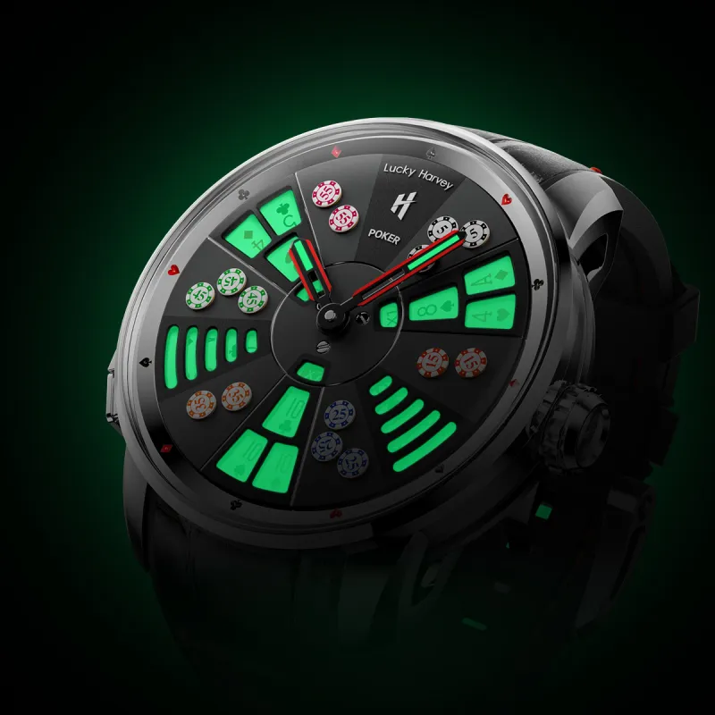 LUCKY HARVEY Player Series Mechanical Movement Rubber Strap Watch Men's Watches Black Dial-4