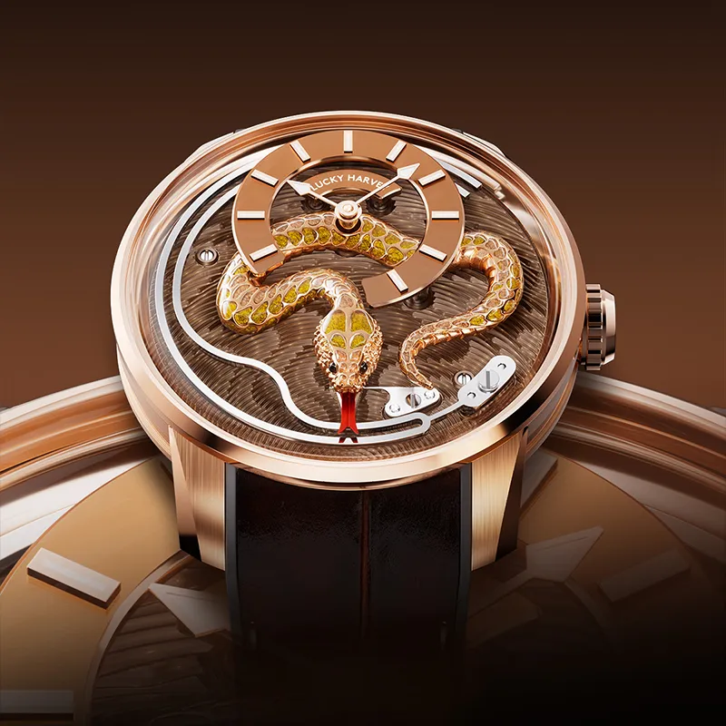 LUCKY HARVEY Craft Master Collection Automatic Mechanical Movement Cowhide Strap Men's Watches Gold Dial-5