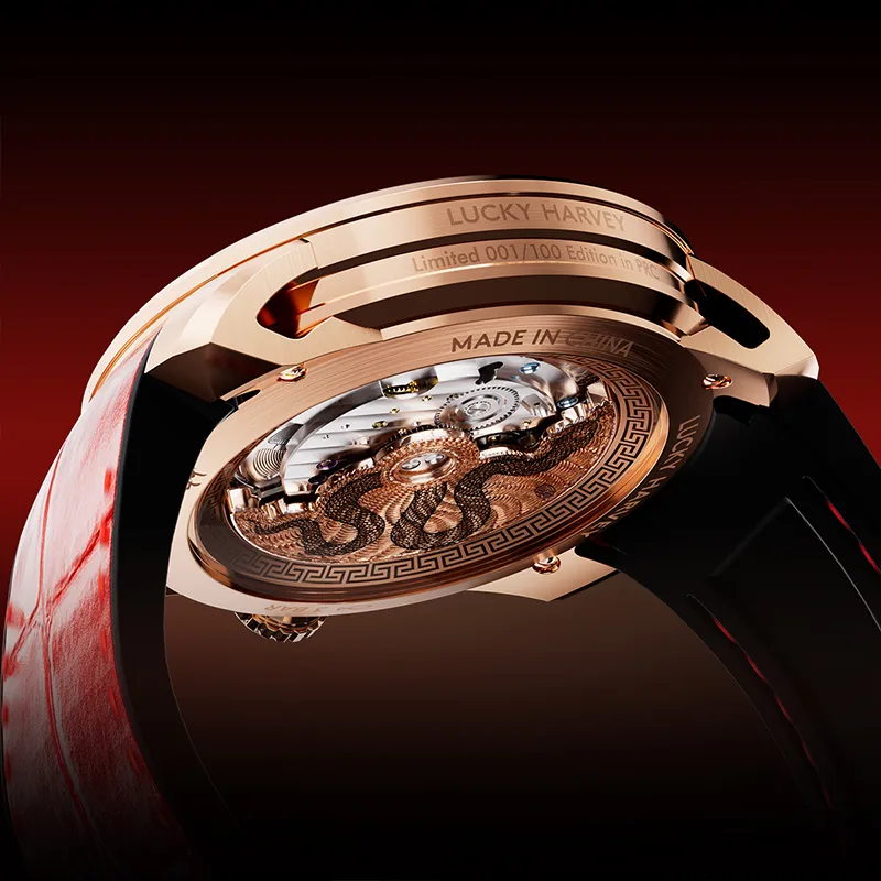 LUCKY HARVEY Craft Master Collection Automatic Mechanical Movement Cowhide Strap Men's Watches Gold Dial-4
