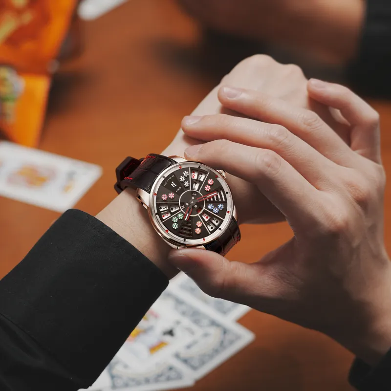 LUCKY HARVEY Player Series Mechanical Movement Rubber Strap Watch Men's Watches Black Dial-1