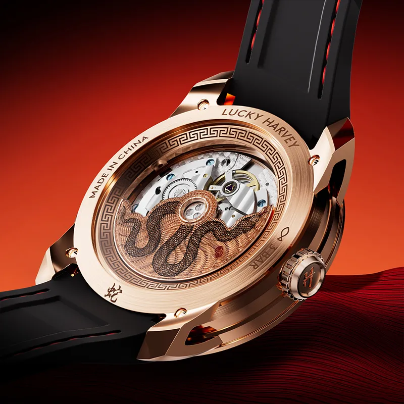 LUCKY HARVEY Craft Master Collection Automatic Mechanical Movement Cowhide Strap Men's Watches Gold Dial-6